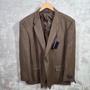Adolfo 50 Portly Regular Lambswool Sport Coat Blazer Check Single Vent NWT